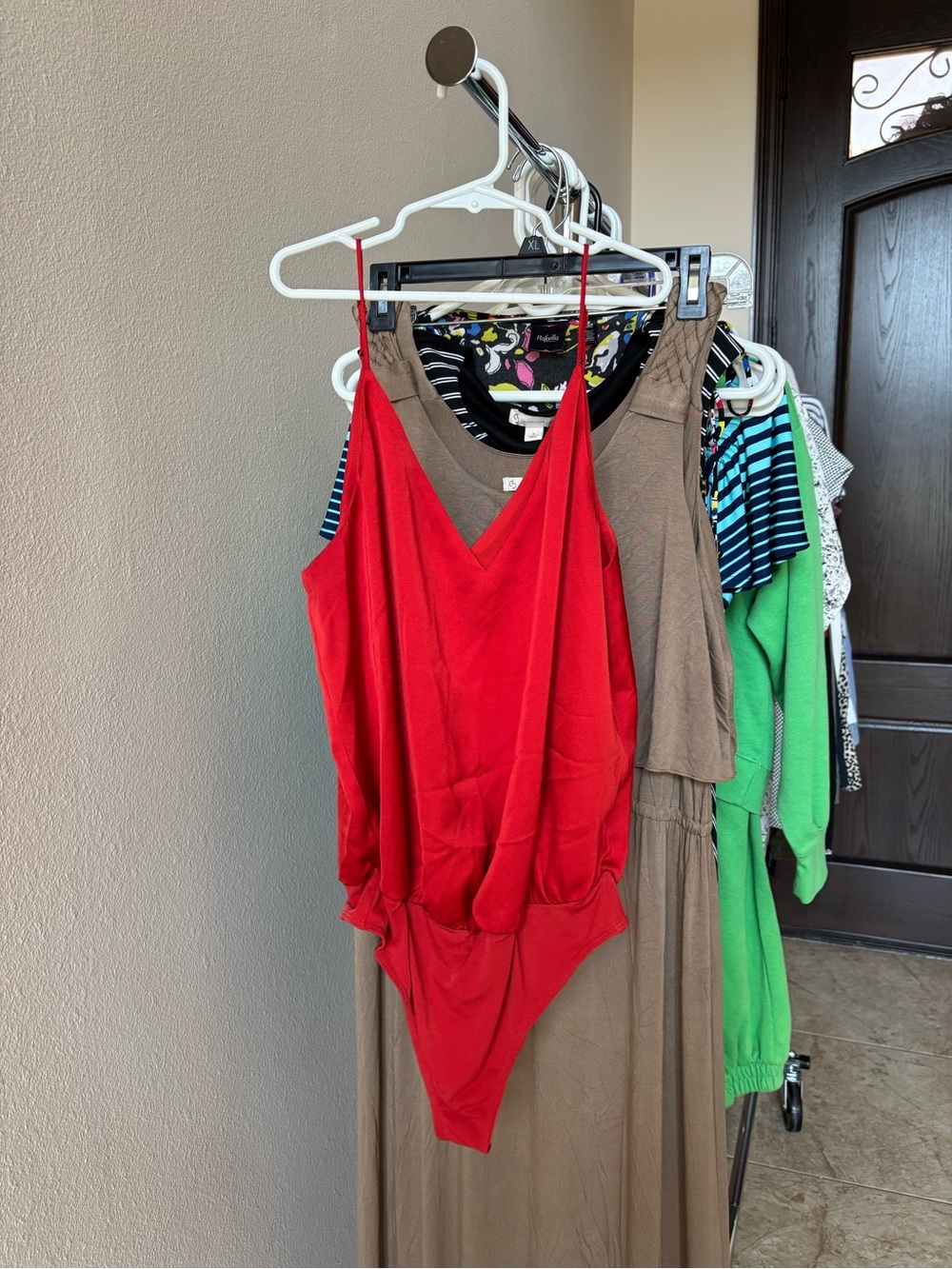 Express Red V-Neck Sleeveless Bodysuit